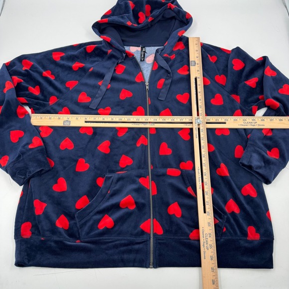 TORRID SLEEP Navy Blue Red Heart Velour Zip Up Hoodie Jacket Women Size 3 - Picture 2 of 7